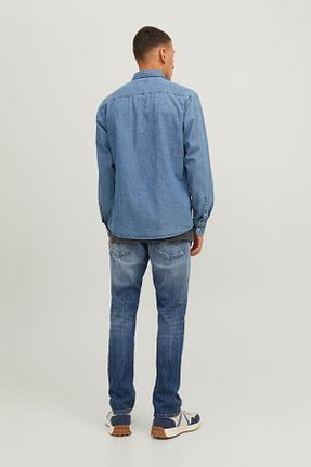 شلوار جین سرمه ای مردانه پاچه تنگ Jack & Jones - کد 757277874