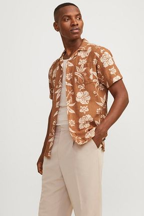 پیراهن قهوه ای مردانه یقه ساحلی Jack & Jones - کد 834025284