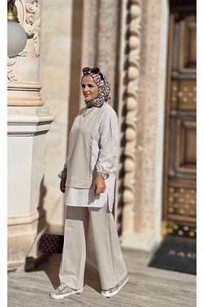 ست بالاتنه و پائین تنه حجاب بژ زنانه رگولار ASEL FASHİON - کد 822029677