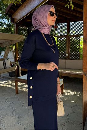 ست بالاتنه و پائین تنه حجاب سرمه ای زنانه رگولار Rabia Şamlı - کد 880633545