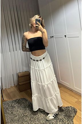 دامن سفید زنانه کتان MEGOMEL - کد 880636712