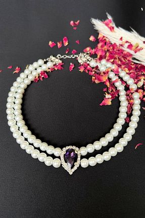 گردنبند جواهر بنفش زنانه مروارید Sose Moda - کد 459640233