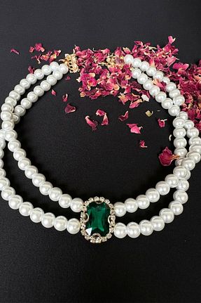 گردنبند جواهر سبز زنانه مروارید Sose Moda - کد 459638497