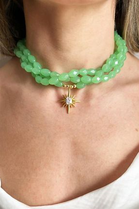 گردنبند جواهر سبز زنانه روکش طلا Sose Moda - کد 691109727