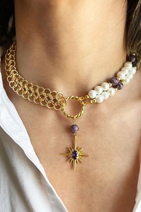 گردنبند جواهر بنفش زنانه سنگ Sose Moda - کد 686895492