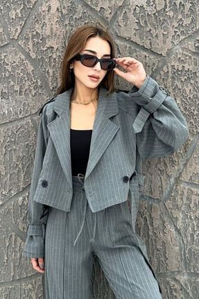 کت طوسی زنانه اورسایز msendam - کد 761665733