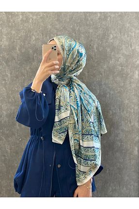 شال آبی زنانه ابریشم Brs - کد 880747899