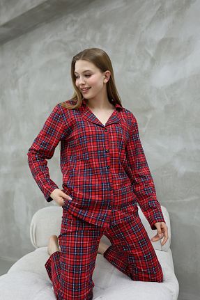 ست لباس راحتی قرمز زنانه پنبه ای Arvin Pijama - کد 880036336