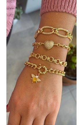 دستبند جواهر طلائی زنانه برنجی Eylül Takı - کد 880952253