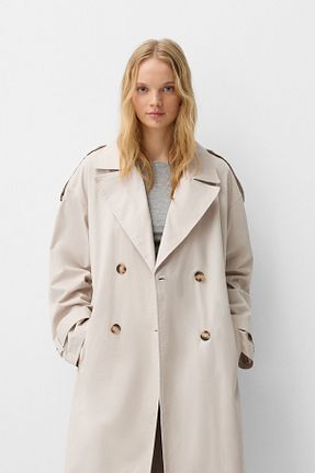 ترنچکت بژ زنانه پنبه ای Bershka - کد 883463874