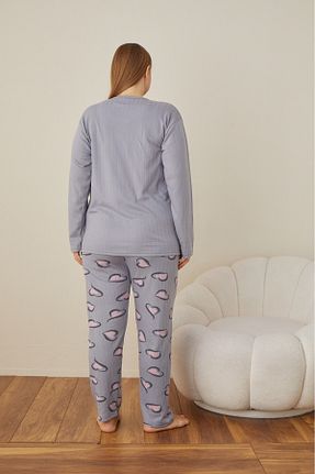 ست لباس راحتی سایز بزرگ طوسی زنانه طرح دار Temporium - کد 858063271