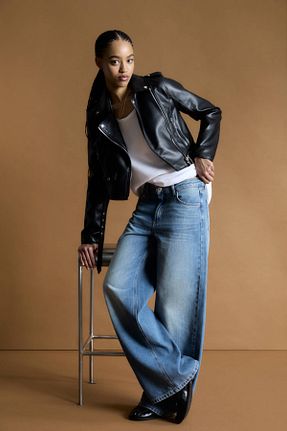 شلوار جین آبی زنانه پاچه پهن Pull & Bear - کد 881361923