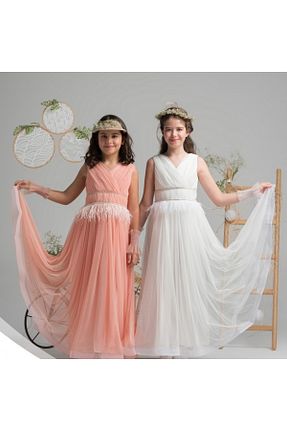 لباس مجلسی و فارغ التحصیلی صورتی بچه گانه توری Yonca Çocuk - کد 337050481