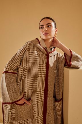 پانچو قهوه ای زنانه اکریلیک Uludağ Triko - کد 366407950