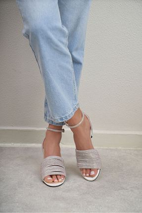 صندل سفید زنانه پاشنه نازک NİŞANTAŞI SHOES - کد 733847213