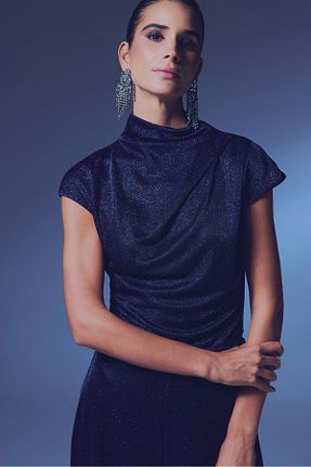 بلوز سرمه ای زنانه ساده Sateen - کد 881399105