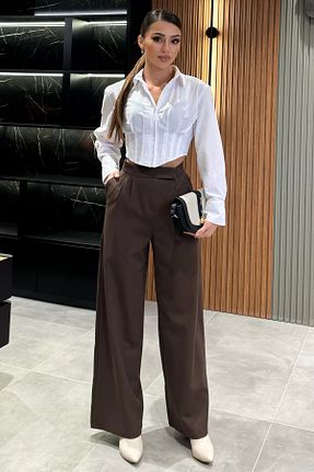 شلوار قهوه ای زنانه پلی استر GÜLSELİ - کد 881433355