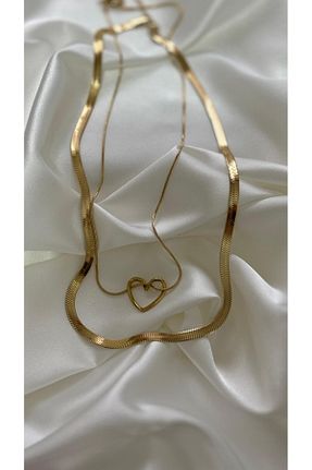 گردنبند استیل ( فولاد ) زرد زنانه استیل ضد زنگ FURHAL AKSESUAR - کد 881395589