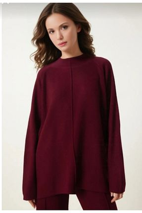 ست بالاتنه و پائین تنه زرشکی زنانه بافتنی fujya - کد 881496846