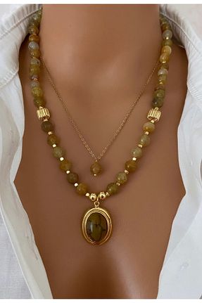 گردنبند جواهر زرد زنانه روکش طلا TARZ-I TAKI - کد 881543698