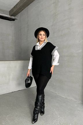 سوئیتر سایز بزرگ مشکی زنانه تریکو Stil Diva - کد 855739532