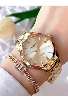 ساعت مچی زرد زنانه 36-40 میلی متر Ferrucci - کد 881670805