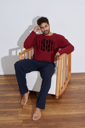 ست لباس راحتی زرشکی مردانه پنبه ای Ayans Pijama - کد 881666988