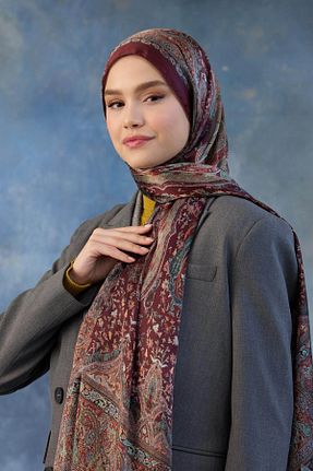شال زرشکی زنانه پنبه پلی استر İpekhan - کد 878837588
