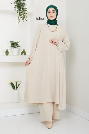 ست بالاتنه و پائین تنه حجاب بژ زنانه رگولار ASİLNUR - کد 856663759