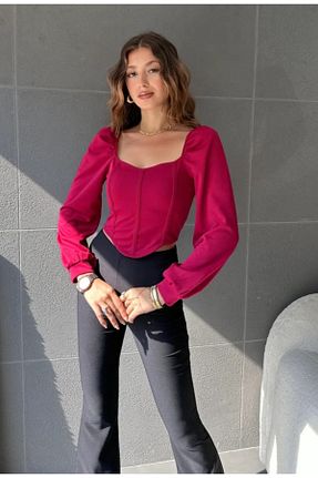 بلوز زرشکی زنانه ساده Aster İnci - کد 881743503