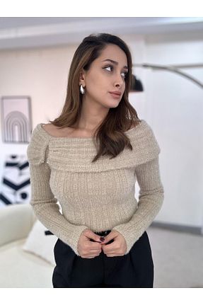 پلیور بژ زنانه ساده Lefon - کد 881718047