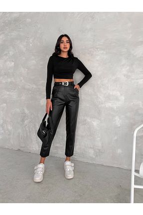 شلوار مشکی زنانه چرم مصنوعی MİSPİER - کد 881793957