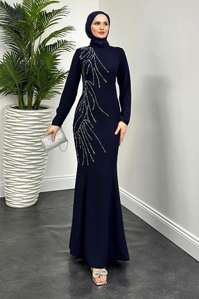 لباس مجلسی حجاب سرمه ای زنانه یقه ماهیگیر MERVEN AKYÜZ - کد 881846936