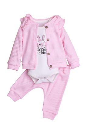 بادی و سرهمی نوزادی صورتی بچه گانه پنبه ای Chicsy Baby - کد 881860580