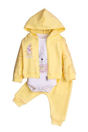 بادی و سرهمی نوزادی زرد بچه گانه پنبه ای Chicsy Baby - کد 881860465