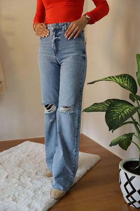 شلوار جین آبی زنانه پاچه گشاد Derya butik - کد 881860136