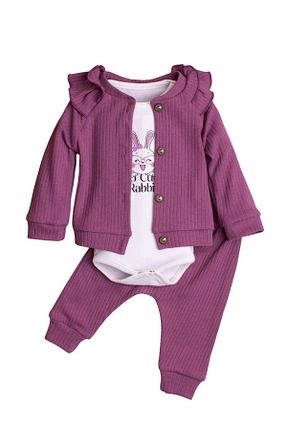 بادی و سرهمی نوزادی بنفش بچه گانه پنبه ای Chicsy Baby - کد 881860561