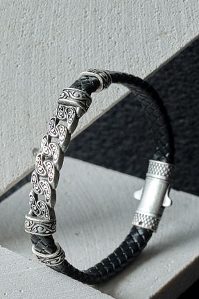 دستبند جواهر مشکی زنانه چرم خالص Ssilhoutte Doğaltaş - کد 881861033