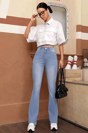 شلوار جین سرمه ای زنانه پاچه اسپانیولی CEDY DENIM - کد 286598060
