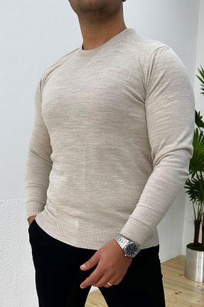 پلیور بژ مردانه ساده VİP LOKAL - کد 881892195