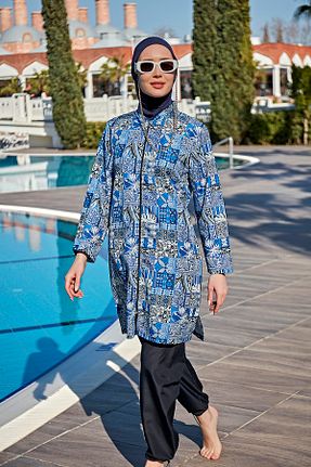 مایو حجاب سرمه ای زنانه چاپی Remsa Mayo - کد 829281141