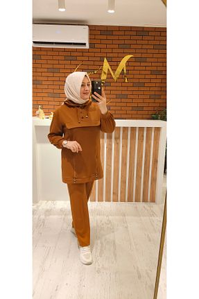 ست بالاتنه و پائین تنه قهوه ای زنانه بافت Meryemce Butik - کد 881927299