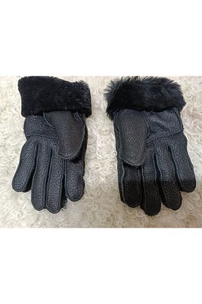 دستکش مشکی زنانه چرم خالص hoaryage - کد 882031106