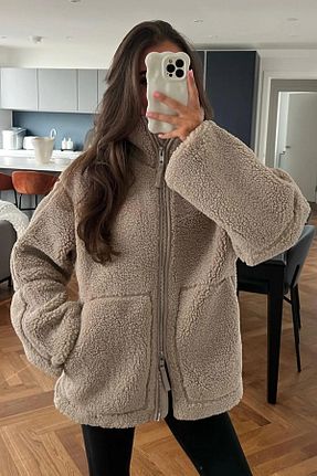 کاپشن قهوه ای زنانه اورسایز Genel Markalar - کد 871503019