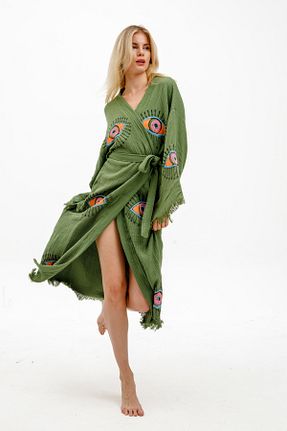 کیمونو و کافتان خاکی زنانه پنبه ای Genel Markalar - کد 882090814