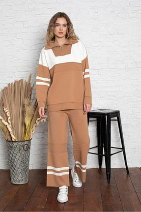 ست بالاتنه و پائین تنه قهوه ای زنانه تریکو Irmak Kerekli - کد 364584040