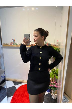 ست بالاتنه و پائین تنه مشکی زنانه بافت ŞANTAL - کد 882102260
