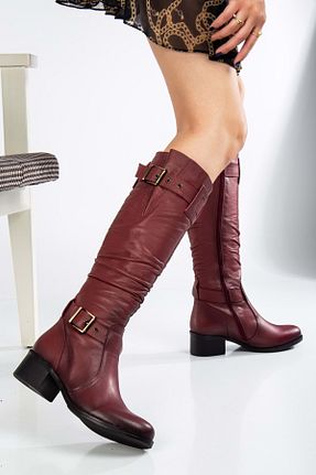 چکمه زرشکی زنانه چرم خالص ANALİN SHOES - کد 882163912