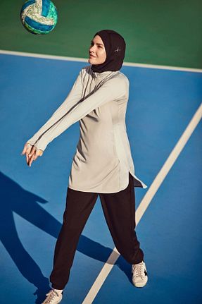 سوئیشرت حجاب طوسی زنانه مخلوط پلی استر Haşema - کد 841452020