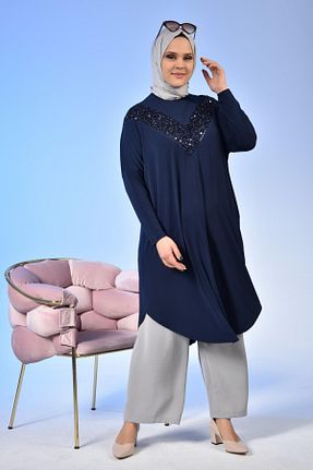 تونیک سایز بزرگ سرمه ای زنانه بافت Ferace - کد 106785722